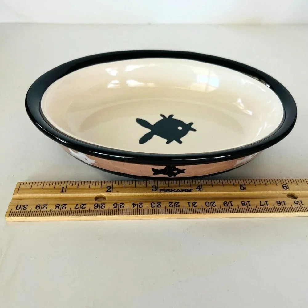 Petrageous Designs Playful Pet Kitty Eat Drink Cat Dish Black Tan White 6.25